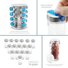 ANDROMEDA INC Especiero Giratorio Moderno 16 Frascos De Vidrio Cocina - Plateado - Ver 5