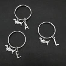 腊肠犬字母首字母钥匙扣可爱宠物狗合金钥匙链环钱包背包挂饰狗妈妈爸爸宠物爱好者礼物汽车配件包挂饰学院风哥特 Y2k - 銀色 - 查看 2