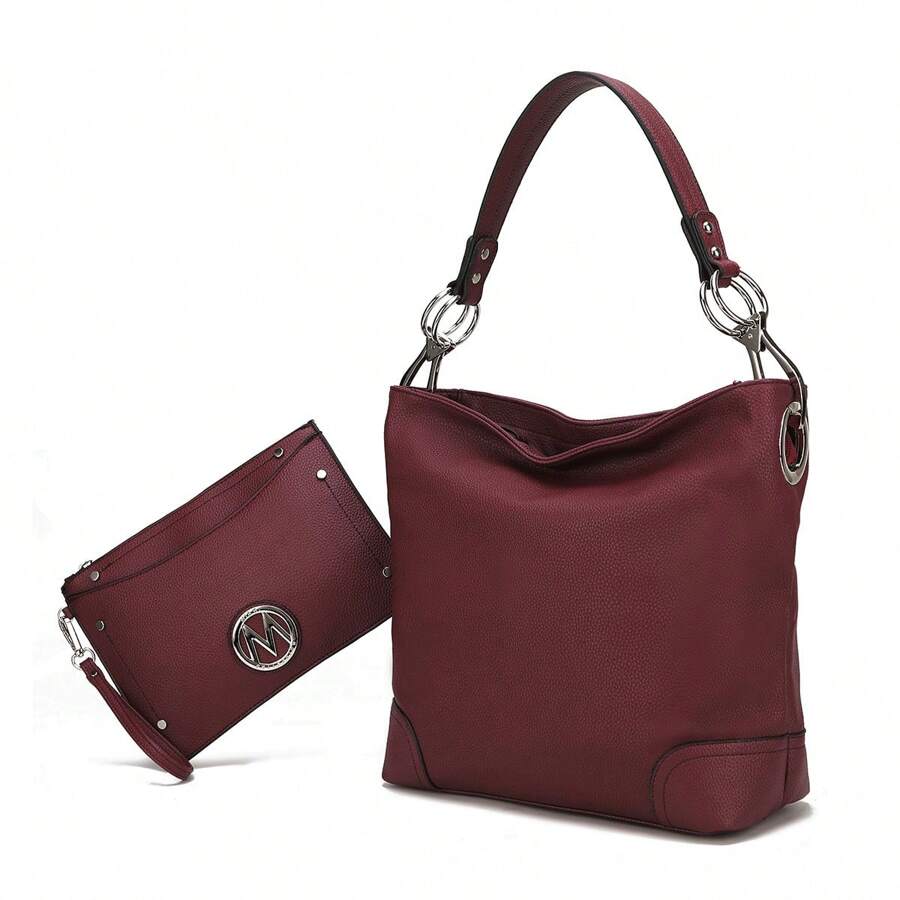 MKF Collection Viviana 2 Pieces Vegan Leather Hobo Bag With Matching Wristlet Wallet For Women's Lightweight Shoulder Bag Set Work Bag Crossbody Daily Use Handbag By Mia K