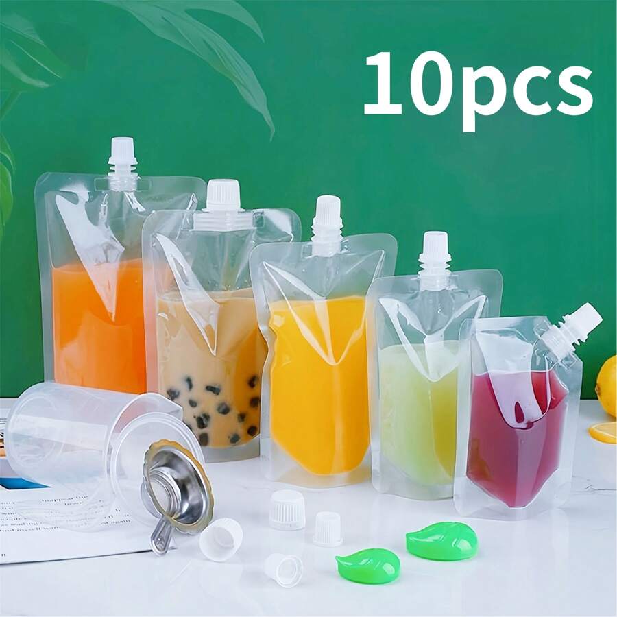 10个一次性塑料果汁袋 便携式珍珠奶茶包装袋 冷热饮袋 透明吸管袋 液体喷雾袋 液体收纳袋 户外露营野餐旅行饮料店促销 - 彩色 - 查看 1