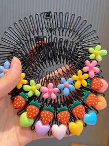 4 Pièces Accessoires De Cheveux Mignons Et Colorés En Forme De Fleur, De Fraise, De Cœur Et De Lapin Pour Filles Avec Peigne Ondulé Et Pince À Cheveux Pour Un Usage Quotidien
