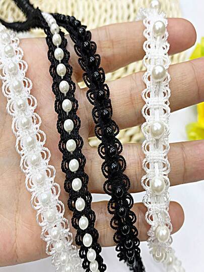 1碼手工珠鑲蕾絲肩帶，適用於家居裝飾和服裝點綴