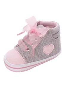 أحذية رضيع بنات وردية فيها عقدة الفراشة قلب نقطي الطباعة خفيفة قابلة للتنفس،أحذية رضيع طرية القاع مضادة للانزلاق لحضانة أطفال، ماشين أول مرة للربيع والصيف