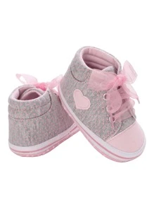 أحذية رضيع بنات وردية فيها عقدة الفراشة قلب نقطي الطباعة خفيفة قابلة للتنفس،أحذية رضيع طرية القاع مضادة للانزلاق لحضانة أطفال، ماشين أول مرة للربيع والصيف