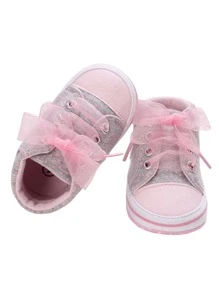 أحذية رضيع بنات وردية فيها عقدة الفراشة قلب نقطي الطباعة خفيفة قابلة للتنفس،أحذية رضيع طرية القاع مضادة للانزلاق لحضانة أطفال، ماشين أول مرة للربيع والصيف