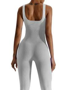 Yefecy Yoga Basic Solid Rib-Knit Seamless Sports Jumpsut,Ribbed Solid Color Fashion Sports Romper,High Elastic Yoga Bodysuit,Women's Activewear,Spring And Summer