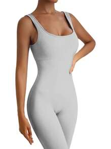 Yefecy Yoga Basic Solid Rib-Knit Seamless Sports Jumpsut,Ribbed Solid Color Fashion Sports Romper,High Elastic Yoga Bodysuit,Women's Activewear,Spring And Summer
