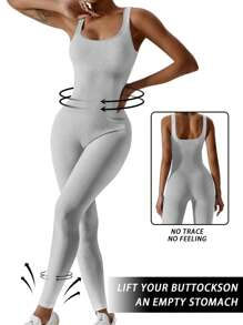 Yefecy Yoga Basic Solid Rib-Knit Seamless Sports Jumpsut,Ribbed Solid Color Fashion Sports Romper,High Elastic Yoga Bodysuit,Women's Activewear,Spring And Summer