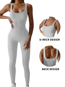 Yefecy Yoga Basic Solid Rib-Knit Seamless Sports Jumpsut,Ribbed Solid Color Fashion Sports Romper,High Elastic Yoga Bodysuit,Women's Activewear,Spring And Summer