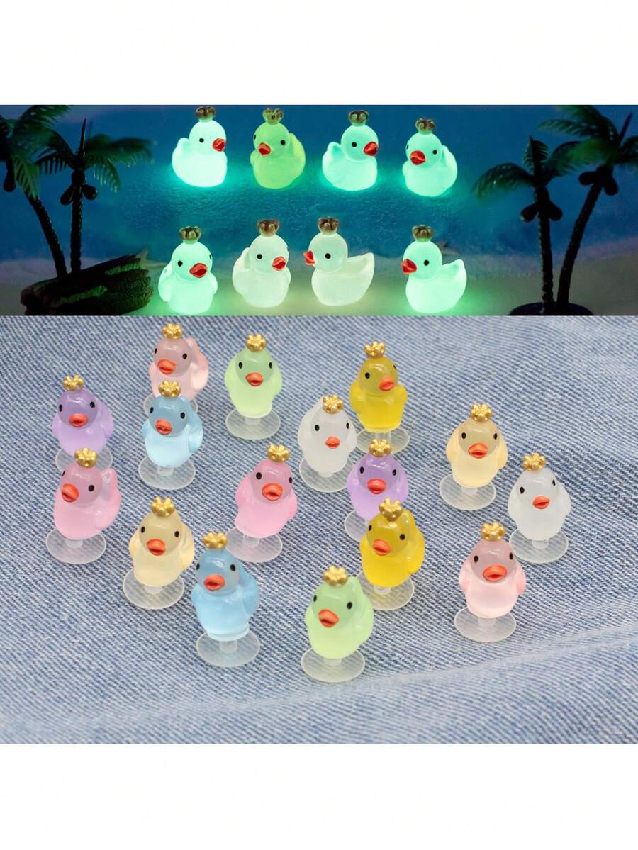 16pcs Luminous Cute Colorful Mini Crown Duck Shoe Charms For Sandals Clogs, Shoe Decorations DIY Accessories - Mixed Colors - View 1