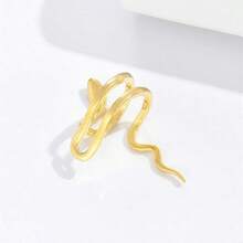 1pc Snake Shaped Ear Cuff & Stud For Non-Pierced Ears, Women's Creative Animal Design, 3d Serpentine Ear Hook - Gold - View 7