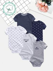 5 PCS Baby Boy Girl 0-12 Months Spectacles Print Casual Short Sleeves Baby Bodysuits Four Seasons