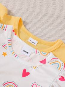 春季寶寶女孩彩虹印花露肩連衣裙套裝 - 彩色 - 查看 3