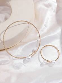 2pcs/Set Pearl & Rhinestone Decor Necklace And Bracelet For Women, Simple And Fashionable Jewelry - Silver - View 5