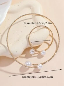 2pcs/Set Pearl & Rhinestone Decor Necklace And Bracelet For Women, Simple And Fashionable Jewelry - Silver - View 3