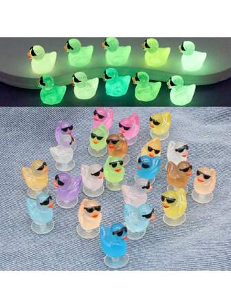 22pcs Luminous Cute Colorful Mini Sunglasses Duck Shoe Charms For Sandals Clogs, Shoe Decorations DIY Accessories Summer, School