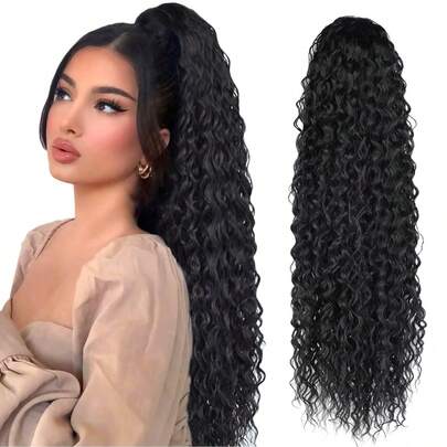 22 Inch Dài Quăn Tóc đuôi gà Với Mở rộng Chống nóng Sợi tổng hợp Tức thì Kẹp Dây rút Tóc đuôi gà In Phần mở rộng tóc đuôi ngựa Tóc Quăn