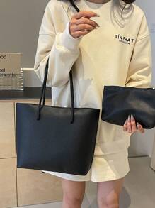 輕便商務休閒荔枝紋壓花方形包帶內袋適合少女女大學生、新秀和白領完美適合辦公室、工作、商務、通勤最佳女式工作包適合少女女大學生、新秀和白領適合辦公室、大學、工作、商務、通勤、戶外、旅行、郊遊的工人 - 黑色 - 查看 2