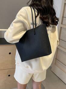 輕便商務休閒荔枝紋壓花方形包帶內袋適合少女女大學生、新秀和白領完美適合辦公室、工作、商務、通勤最佳女式工作包適合少女女大學生、新秀和白領適合辦公室、大學、工作、商務、通勤、戶外、旅行、郊遊的工人 - 黑色 - 查看 4