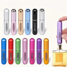1-5 szt. 5 ml butelki z rozpylaczem do perfum wielokrotnego użytku w różnych kolorach, kompaktowe i przenośne - wygodne w podróży, łatwo mieszczą się w różnych torbach i kieszeniach odzieży. Nadaje się do spotkań na świeżym powietrzu, podróży, biwakowania, biegania, jazdy na rowerze, pieszych wędrówek i innych aktywności.