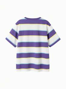 Balabala Children's Base Layer T-Shirt, Kids' Short-Sleeve Cotton Top, 2024 New Collection, Striped Summer Wear - Purple - View 6