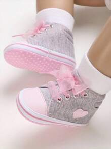 أحذية رضيع بنات وردية فيها عقدة الفراشة قلب نقطي الطباعة خفيفة قابلة للتنفس،أحذية رضيع طرية القاع مضادة للانزلاق لحضانة أطفال، ماشين أول مرة للربيع والصيف