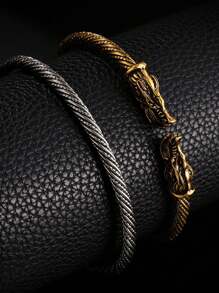 1pc Retro Wolf Head Bracelet For Men, Punk Rock Style Protective Bracelet, Adjustable Bracelet For Men, Norse Jewelry/Odin/Nordic Wolf Arm Cuff, Men & Boys Metal Wristband, Gift For Accessory Dressing Wearing - Silver - View 5