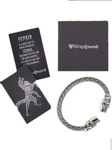 1pc Retro Wolf Head Bracelet For Men, Punk Rock Style Protective Bracelet, Adjustable Bracelet For Men, Norse Jewelry/Odin/Nordic Wolf Arm Cuff, Men & Boys Metal Wristband, Gift For Accessory Dressing Wearing - Silver - View 2