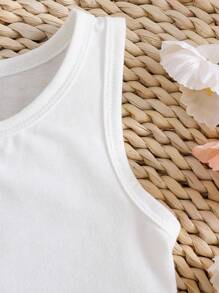 青少年女孩夏季休闲纯色镂空后背背心和裙子套装