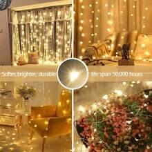 Curtain LED String Lights 3x1m Warm Light Remote Control Bedroom Holiday Wedding Christmas Decoration Fairy Garland Lamp - White - View 4