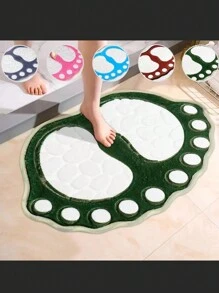 1pc Super Absorbent & Non-Slip Bath Mat, Easy To Clean Pebbles Print Bathroom Mat, Cute Foot Shaped Memory Foam Area Rug - Coffee Brown - View 1