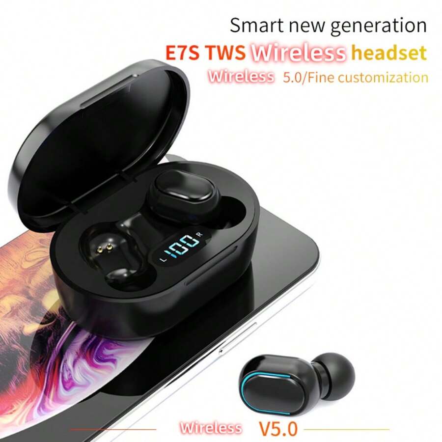 E7S True Wireless Earbuds, Mini In-Ear Earphones With Extended Battery Life, Sports Portable - Black - View 1