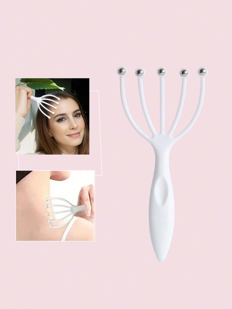 1 件白色 Pp 材质 5 个钢球按摩器，用于手部、头皮和缓解疲劳，具有抓挠功能，家庭使用、头发、美发工具、护发、学校、返校、旅行、旅行必需品、家庭必需品、水疗、按摩工具、按摩、按摩器、水疗