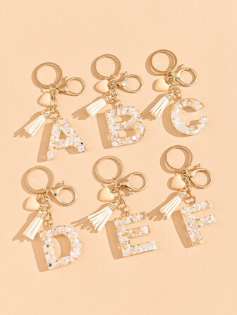 1pc Women's Beige Droplet Silicone Letter Heart Shaped Tassel Keychain, Creative Handbag Charm Suitable For Gifting Friends Valentine's Day Valentines Car Accessories School