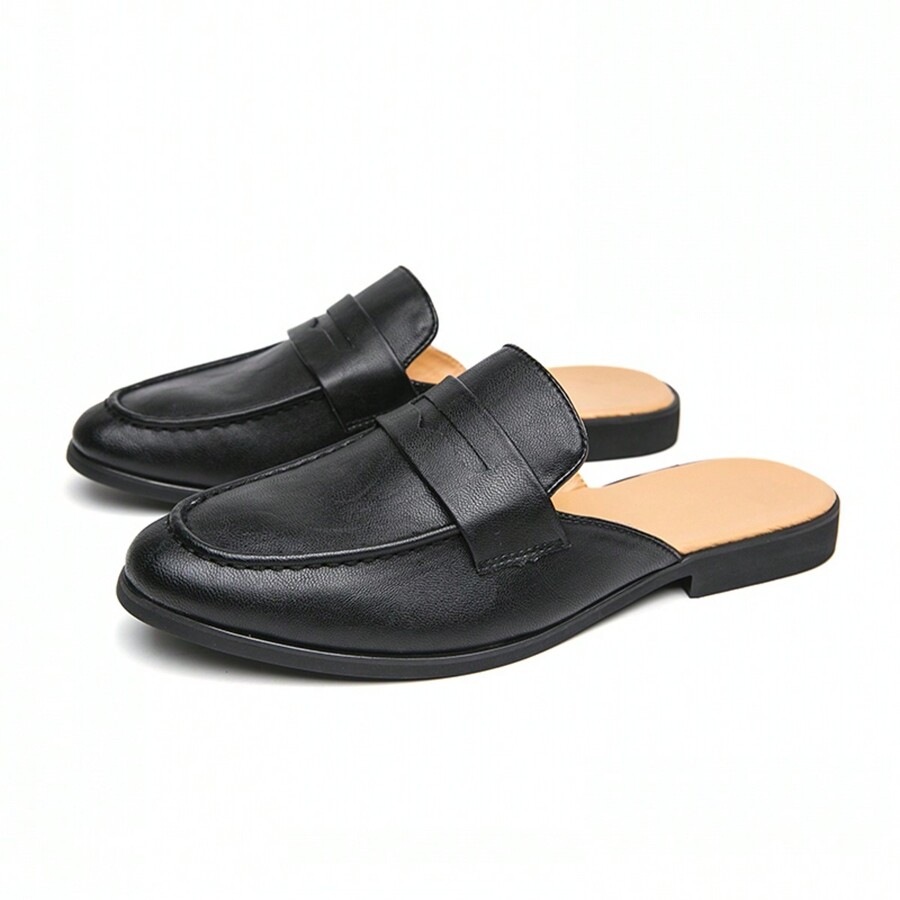 Men's Summer Vintage Black Leather Formal Dress Mule Shoes Closed Toe — free download