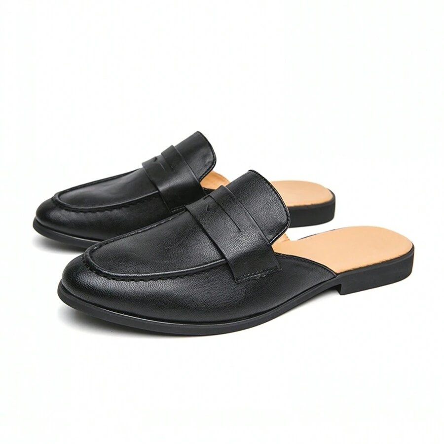 Men's Vintage Brown Summer Formal Mule Shoes Half-Slip Closed-Toe Sandals