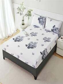 (2-3)件印花床上用品套裝，1床單和2枕套，床單高度30cm - 玫瑰花叢 - 查看 5