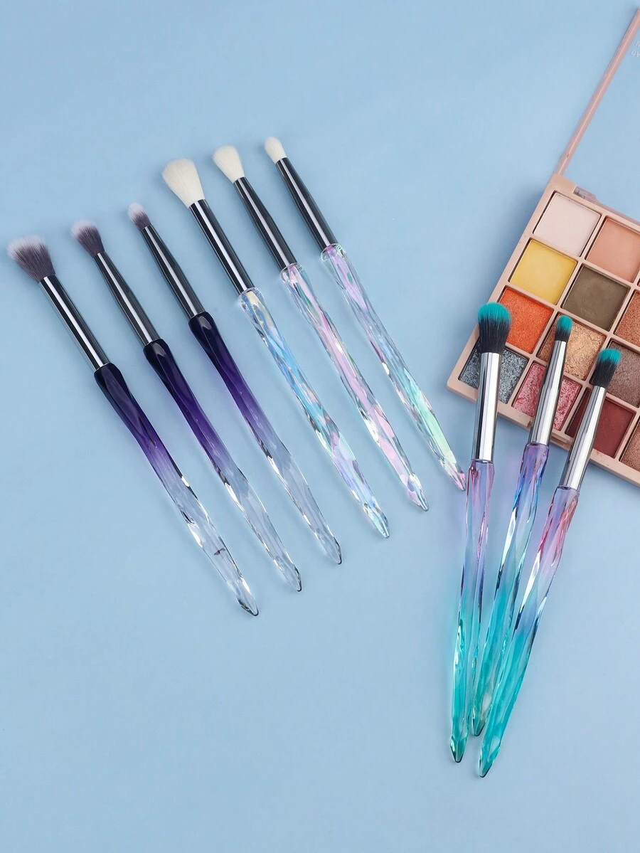 3pcs Eye Makeup Brushes Set, Crystal Diamond Handle Eyeshadow Blending Nose Contour Concealer Soft Hair Professional Cosmetic Tools - Multicolor - View 1