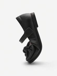 Balabala Mary Jane Flats - Cute Bow Decor Adjustable Strap Dress Shoes For Kids - Black - View 9