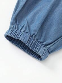 Balabala 女孩牛仔褲，兒童長褲，夏季中胖童長褲，柔軟丹寧健步者，時尚又可愛 - 藍色 - 查看 6