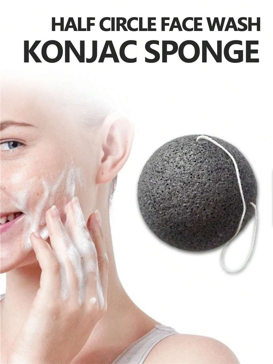 1pc Black Konjac Sponge Facial Cleansing Pad With Soft & Durable