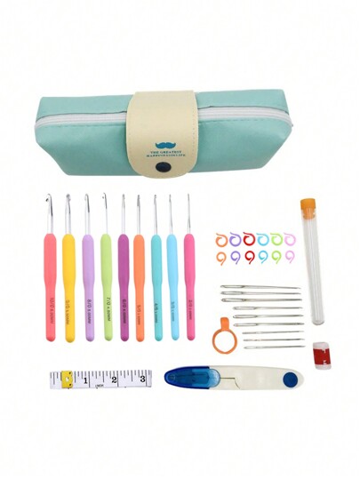 33PCS Crochet Hook Set,Knitting Tool Accessories PU Bag Pack(Accessories Colors Are Random)