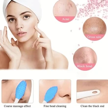 Cepillo de silicona para limpiar los puntos negros de la nariz, cepillo exfoliante de doble cara suave, herramienta de masaje áspera para el cuidado de la piel facial, limpieza facial para hombres y mujeres, incluye bolsa organizadora y almacenamiento