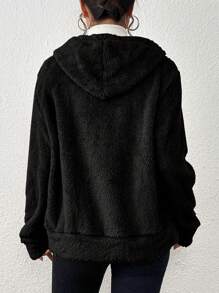 Casaco tedy feminina manga longa com zíper e capuz grosso importado