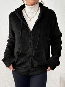 Casaco tedy feminina manga longa com zíper e capuz grosso importado