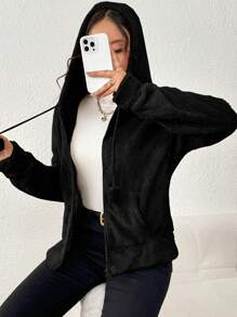 Casaco tedy feminina manga longa com zíper e capuz grosso importado