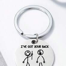 1pc Stainless Steel Laser Engraved Keychain, Personalized Fashion Keyring Gift For Friends, Family And Colleagues - Silver - View 4