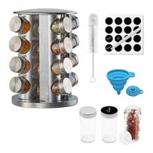 ANDROMEDA INC Especiero Giratorio Moderno 16 Frascos De Vidrio Cocina - Plateado - Ver 1