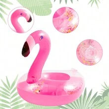 6 pièces Bague de natation gonflable en forme de flamant rose, porte-boissons gonflable, flotteurs à confettis scintillants, sous-verres. Accessoires parfaits pour la piscine - Rouge 6 pièces - Voir 3