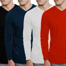 Camiseta Masculina Manga Longa Basic gola em V com cobre gola no acabamento.